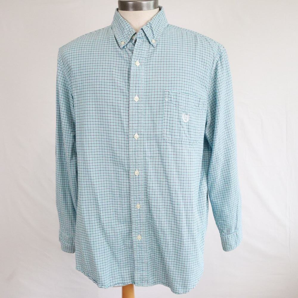 Chaps Shirt Mens XL Business Casual Pocket Button Down Green Plaid Long Sleeve